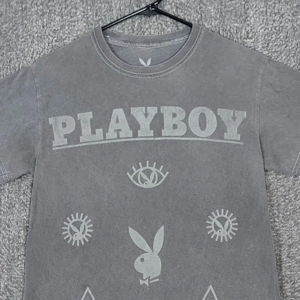 Playboy T-Shirt Womens XS Gray Short Sleeve Logo Official Licensed Graphic Tee